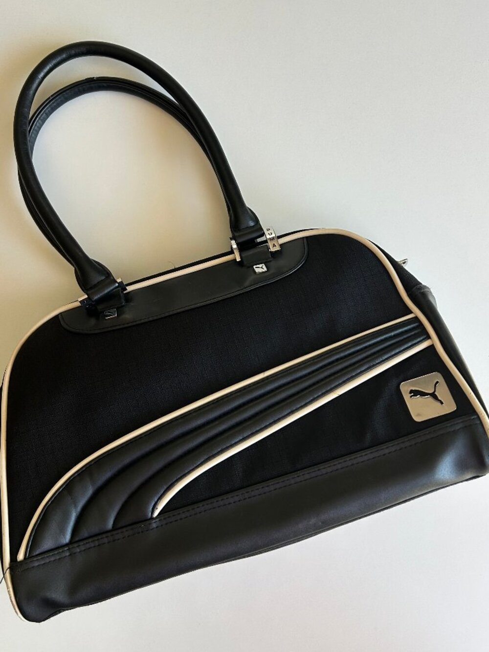 PUMA Vintage Style Bowling Shoulder Bag Black White Y2K  Bag Retro Sport purse